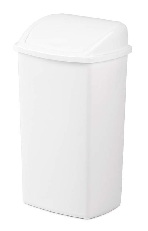 Kunststof afvalbak met swing deksel 50 liter Wit